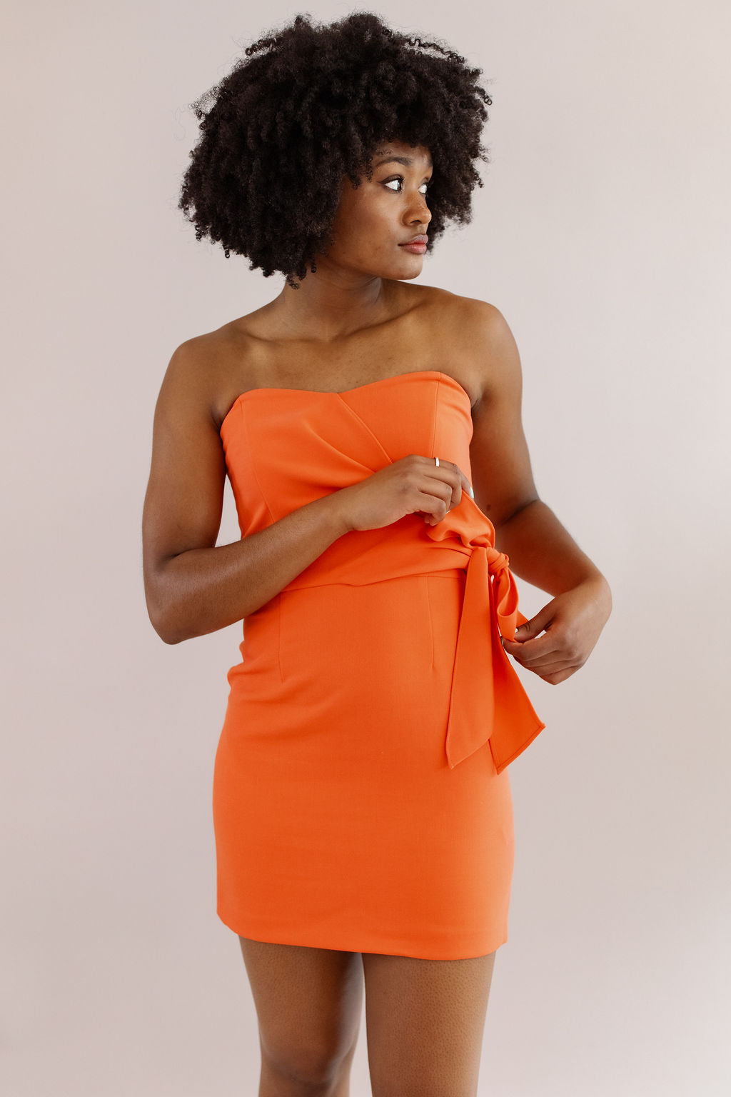 French Connection | Whisper Strapless Bow Dress | Neon Orange - Poppy and Stella