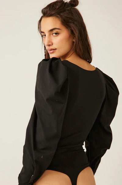 Free People| Va Va Voop Long Sleeve Bodysuit | Black - Poppy and Stella
