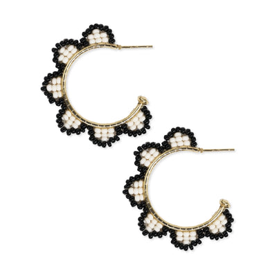 Ink + Alloy | Luna Beaded Scallop Gold Hoop | Black/White - Poppy and Stella