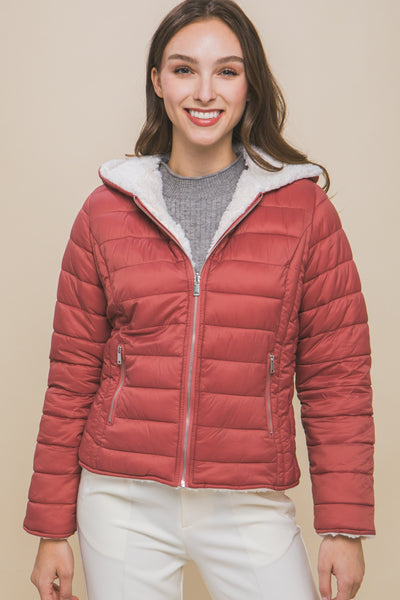 Reversible Faux Sherpa Fleece Puffer Jacket | Terra Pink - Poppy and Stella