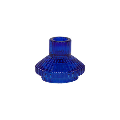 Small Ribbed Glass Candle Holders | Cobalt Blue - Poppy and Stella