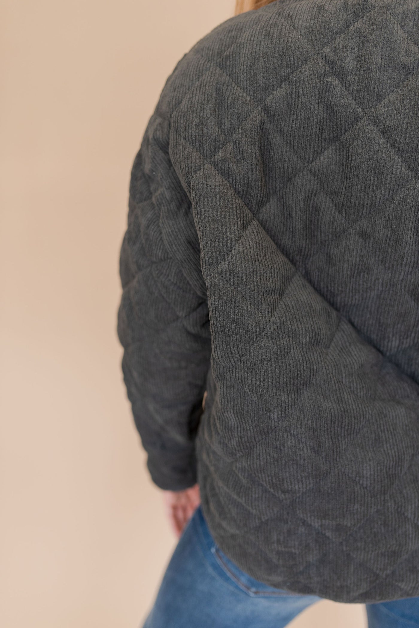 Lorraine Quilted Corduroy Jacket | Charcoal - Poppy and Stella