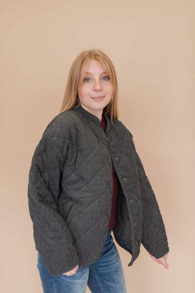 Lorraine Quilted Corduroy Jacket | Charcoal - Poppy and Stella