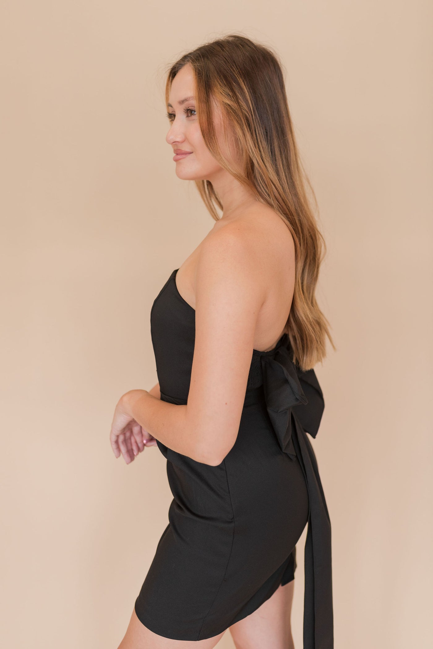 Keisha Bow Back Mini Dress | Black - Poppy and Stella