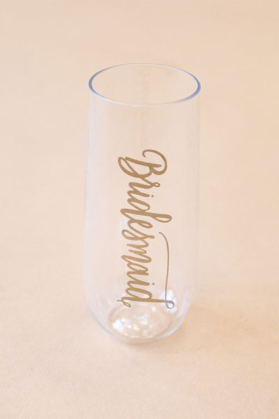 Bridesmaid Plastic Stemless Champagne Glass - Poppy and Stella