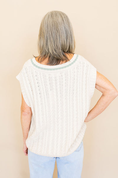 Penny Cable-Knit Oversized Sweater Vest | Taupe & Mint - Poppy and Stella