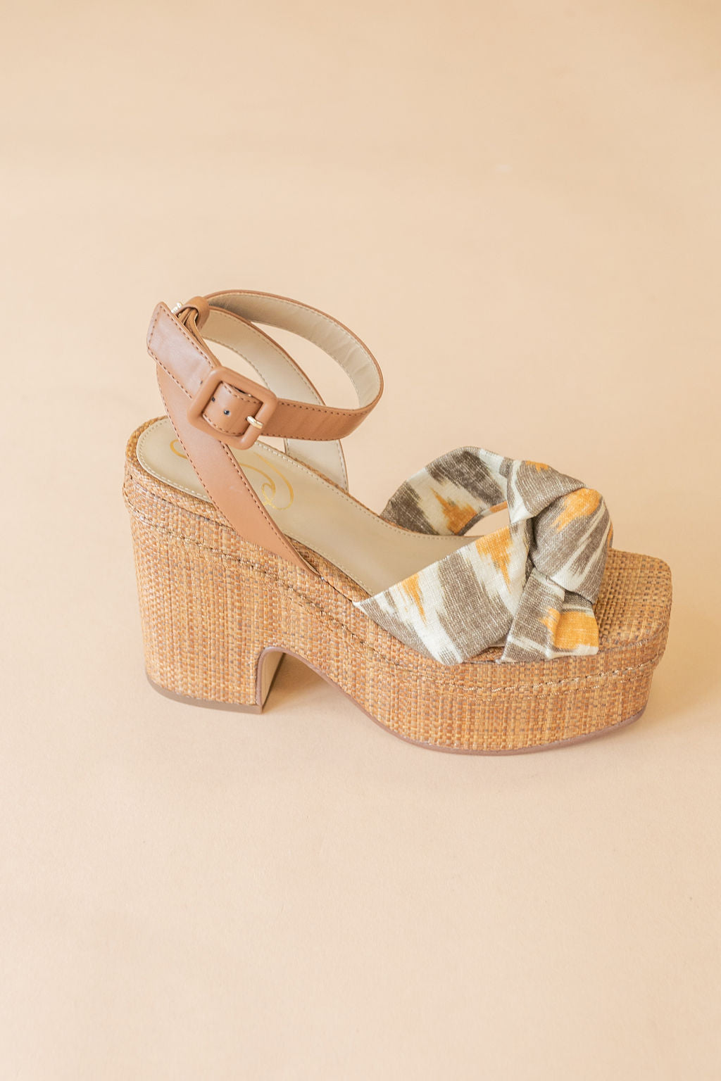 Sam Edelman | Theresa Platform Block Heel | Soft Grey Ikat Linen - Poppy and Stella