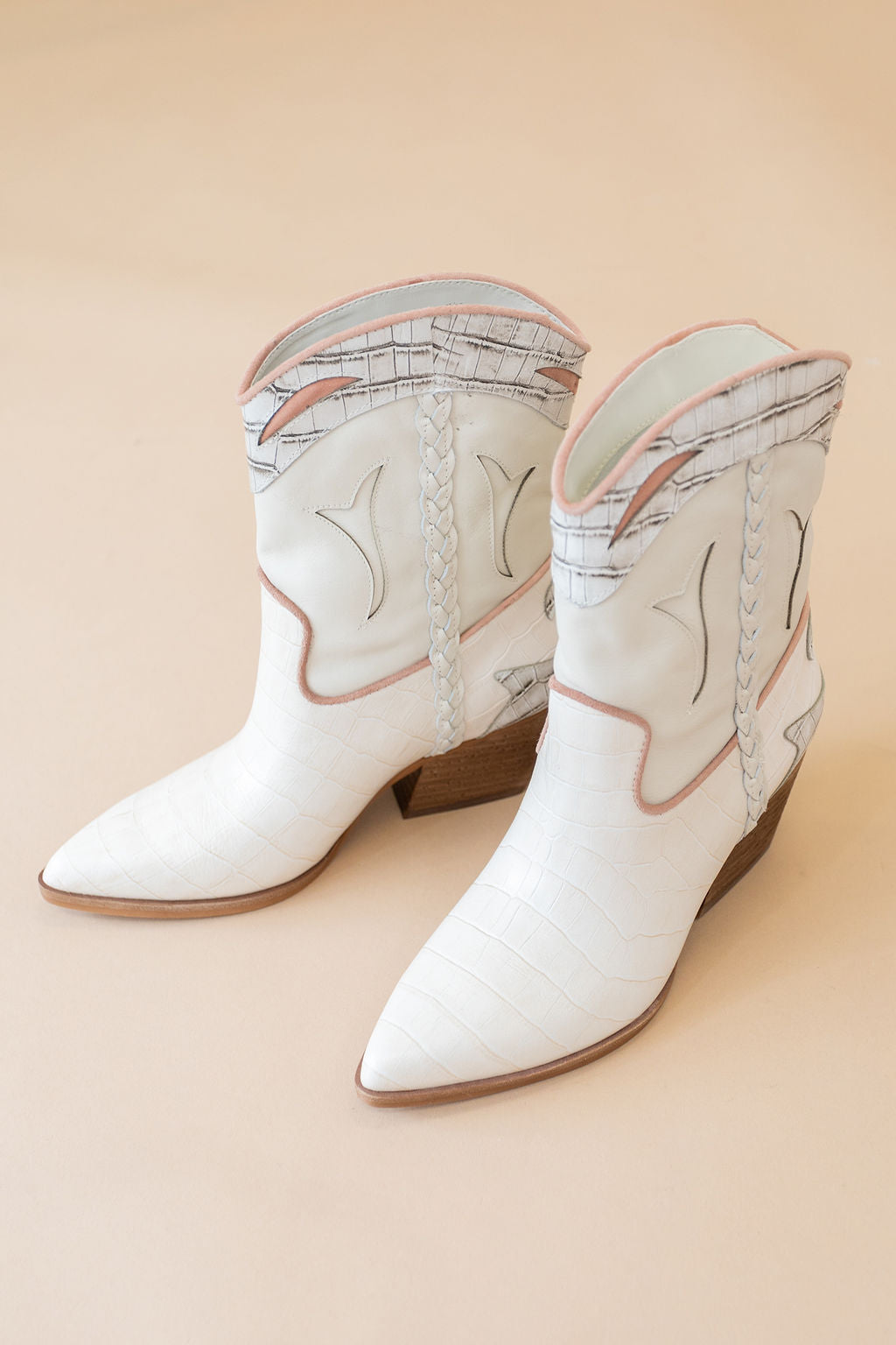 Dolce Vita | Loral Western Booties | Ivory Croc Print Leather - Poppy and Stella