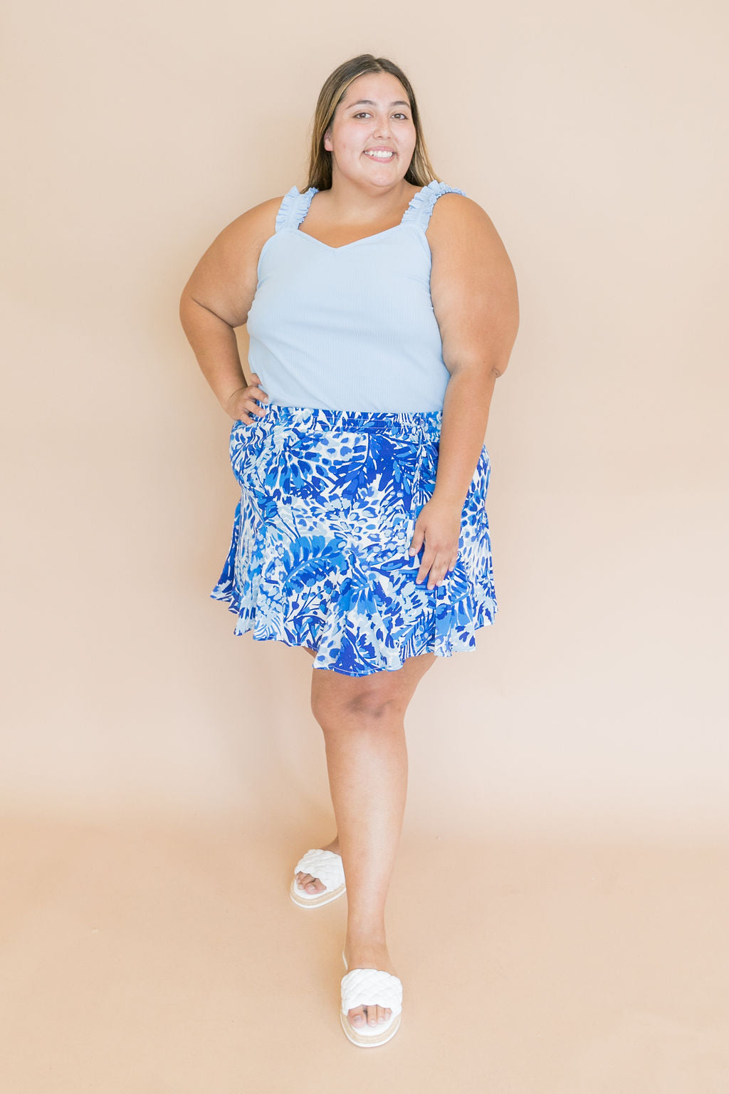 Lowell Floral Fluted Mini Skirt | Blue Floral | XS-3X - Poppy and Stella
