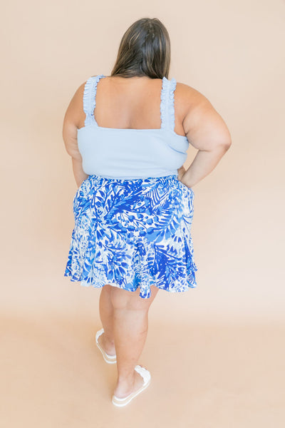 Lowell Floral Fluted Mini Skirt | Blue Floral | XS-3X - Poppy and Stella
