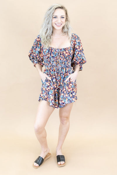 Free People | Show Me Love Romper | Navy Combo - Poppy and Stella