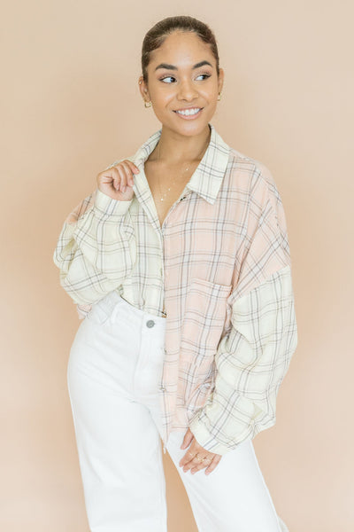 POL | Camden Distressed Plaid Button Up Shirt | Lemon Multi - Poppy and Stella