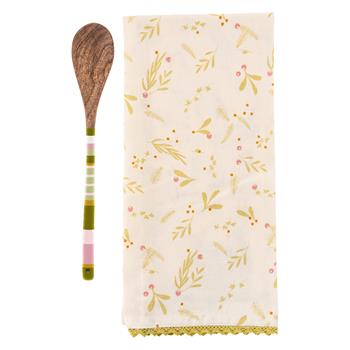 Mistletoe Teal Towel with Wood Spoon - Poppy and Stella
