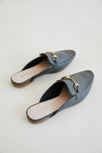 All Black | LL Loafer Slide Flats | Grey - Poppy and Stella