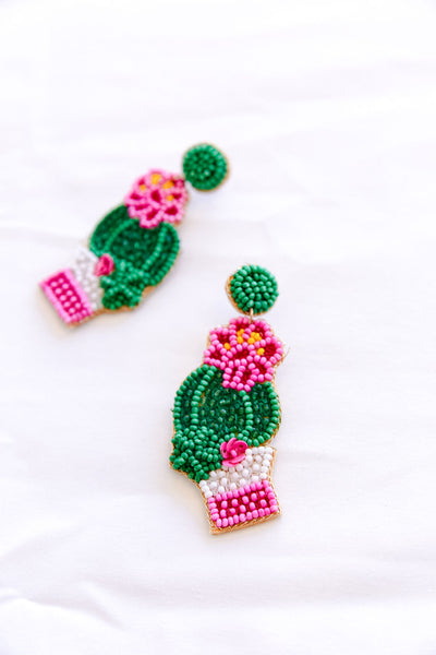 Blooming Cactus Beaded Statement Earrings - Poppy and Stella