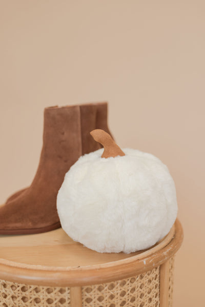 Small Faux Fur Pumpkin Pillow | Ivory - Poppy and Stella