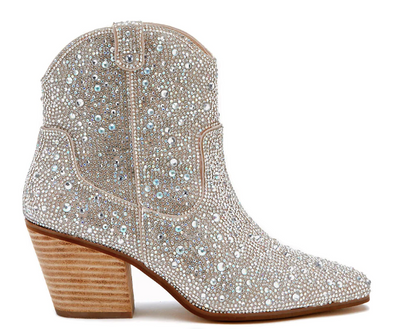 Matisse | Harlow Western Ankle Boot | Clear Rhinestone - Poppy and Stella