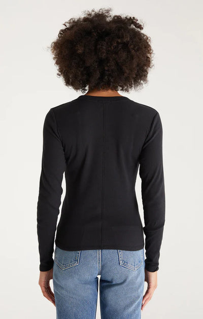 Z SUPPLY | Sirena Rib Long Sleeve Tee | Black - Poppy and Stella