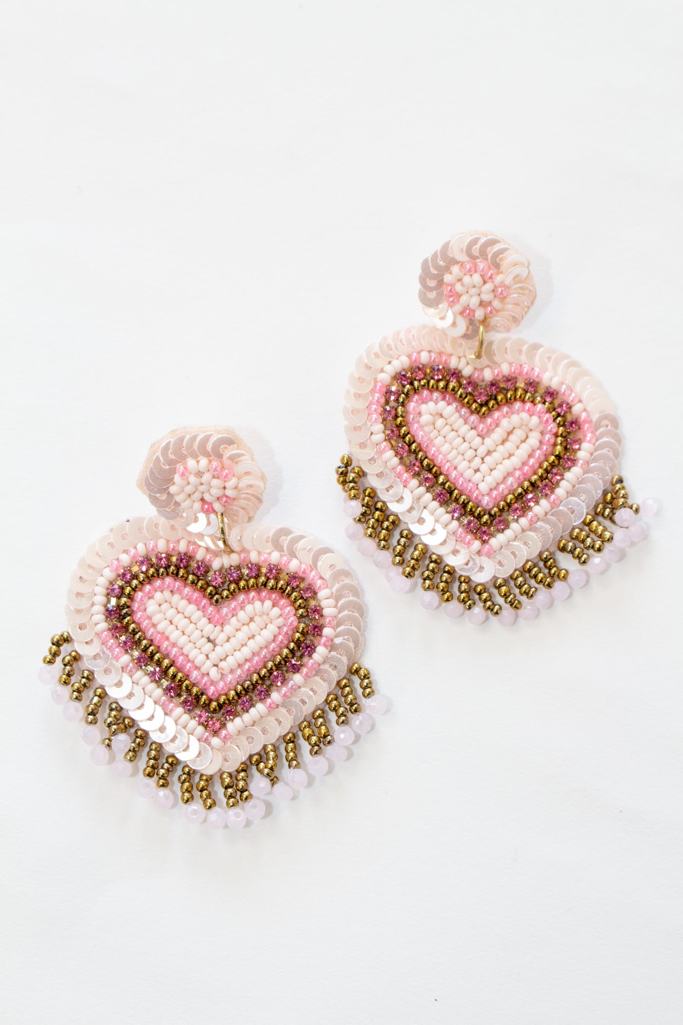 Embellished Beaded Heart Drop Earrings - Poppy and Stella