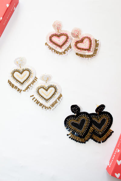 Embellished Beaded Heart Drop Earrings - Poppy and Stella