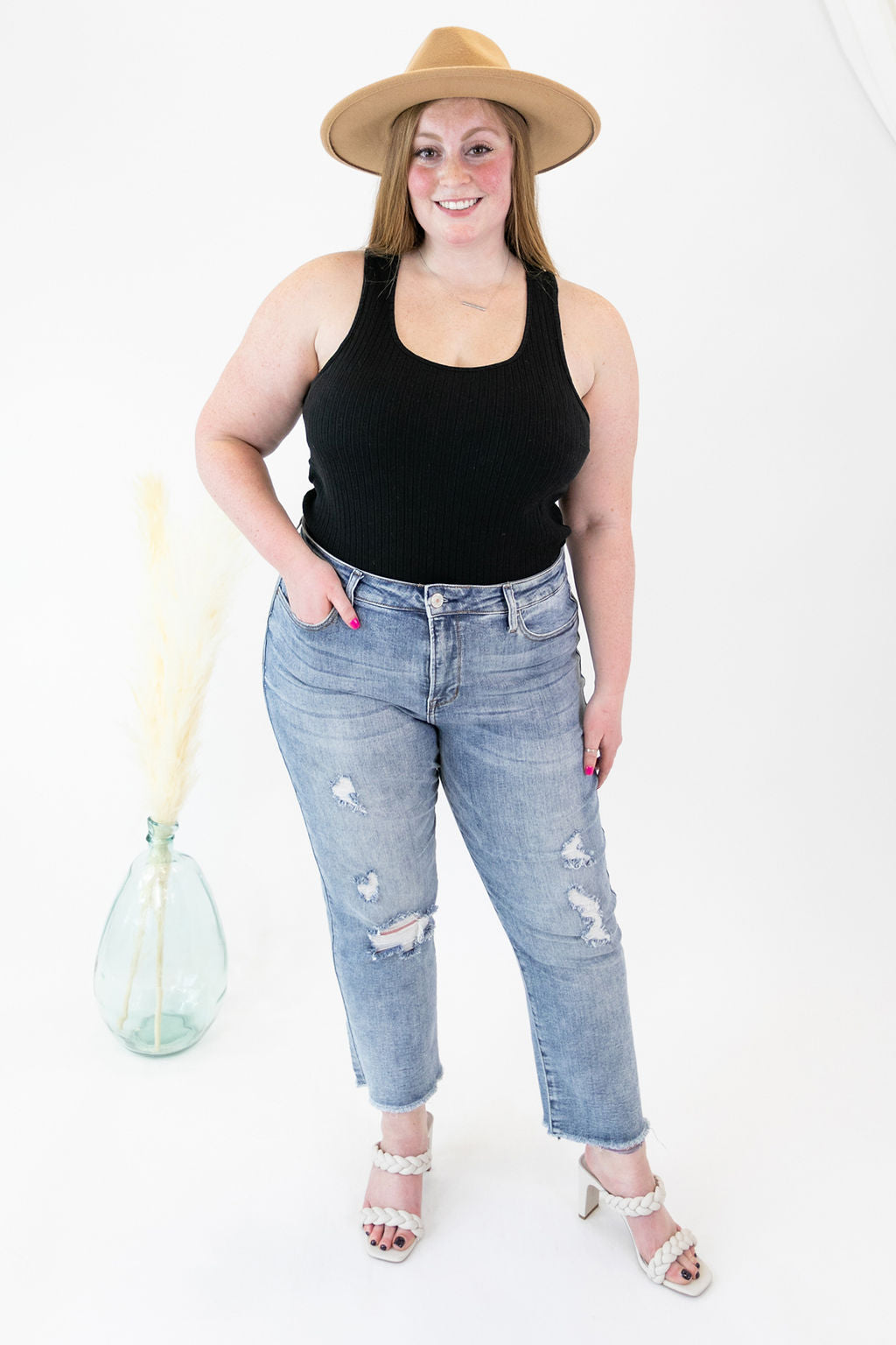 Victoria High Rise Stretch Straight Jeans | Light Wash | Extended Size - Poppy and Stella
