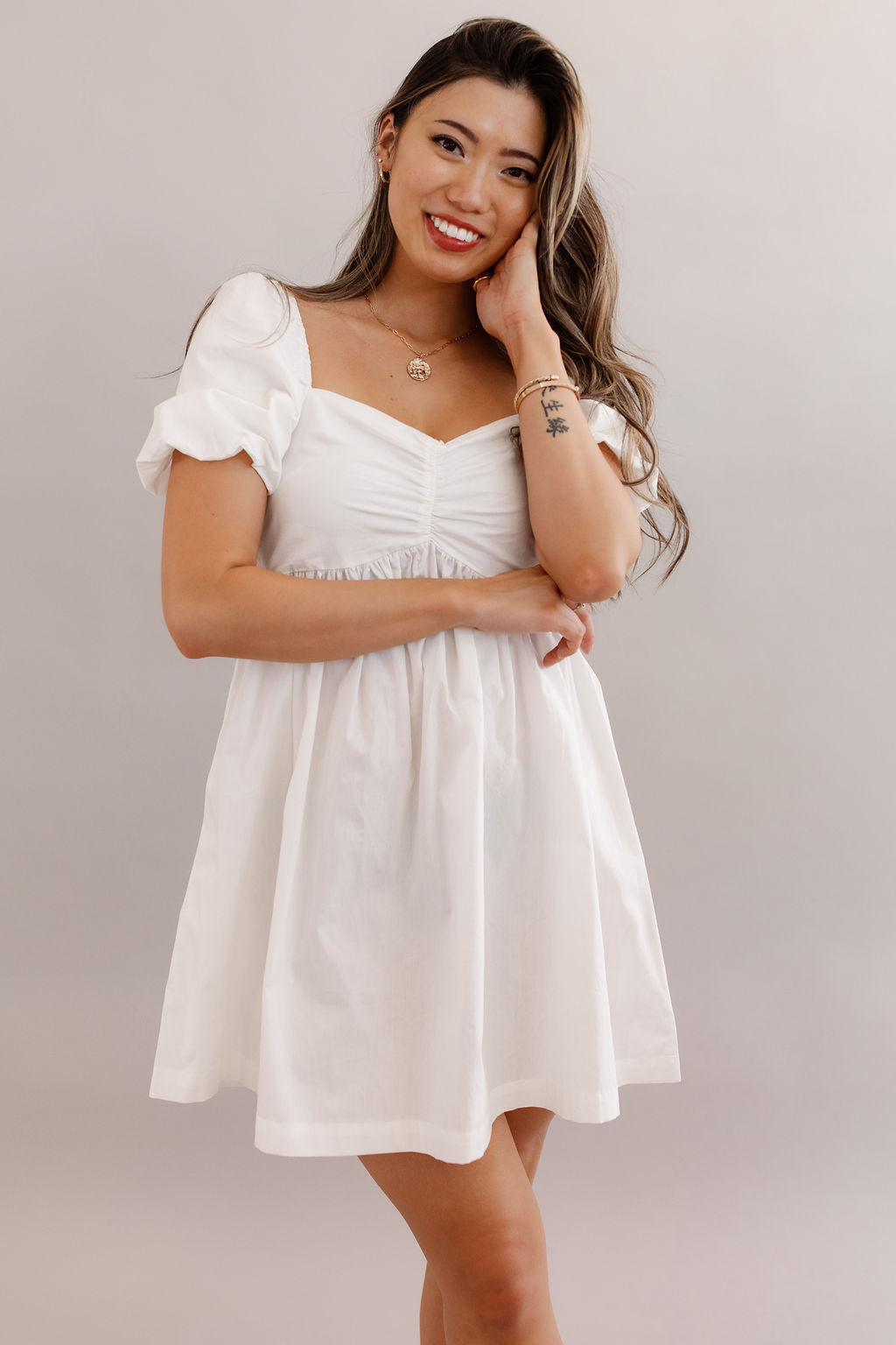 April Balloon Sleeve Mini Dress