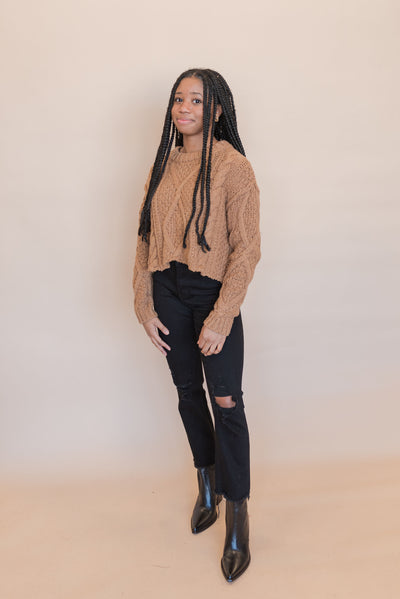 Free People | Cutting Edge Cable Pullover | Camel - Poppy and Stella