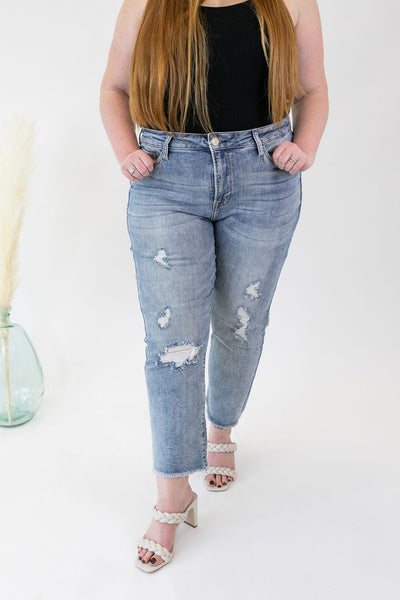 Victoria High Rise Stretch Straight Jeans | Light Wash | Extended Size - Poppy and Stella
