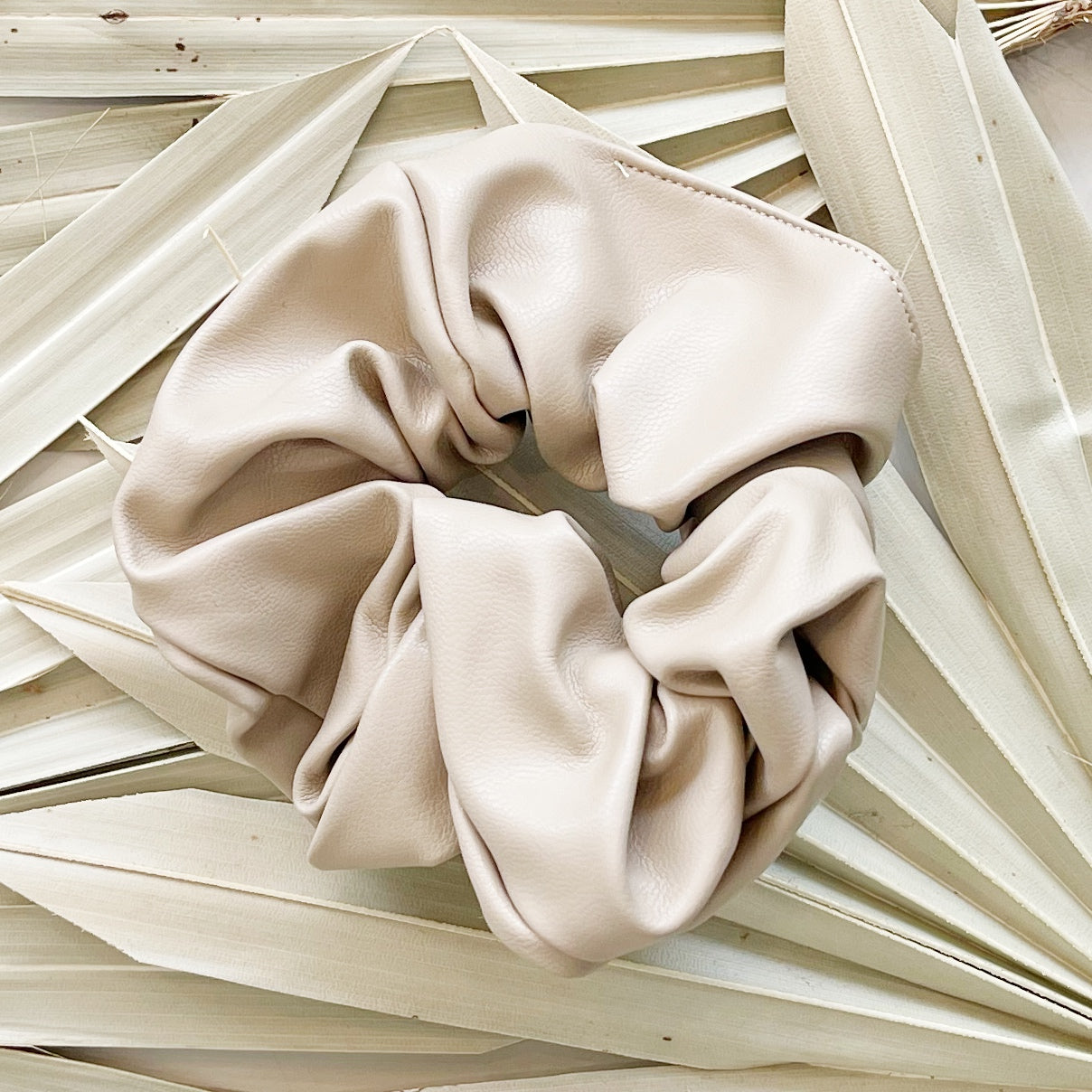 Vegan Leather Scrunchie | Taupe - Poppy and Stella