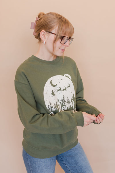 Merry Christmas Sweatshirt | Green - Poppy and Stella