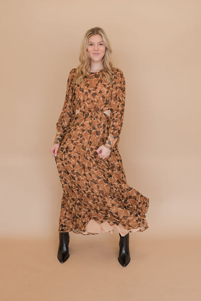 Leela Printed Cut Out Maxi Dress | Brown Combo - Poppy and Stella