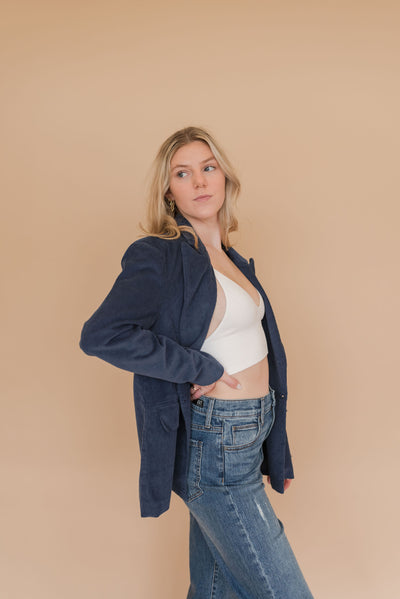 Cienna Oversized Corduroy Blazer | Blue - Poppy and Stella
