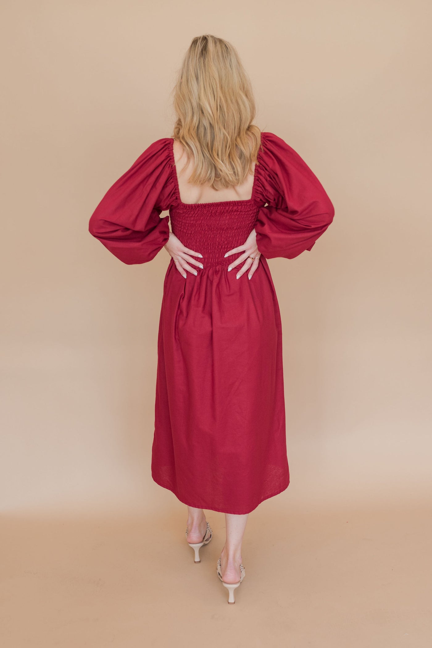 Alila Smocked Linen Midi Dress | Merlot - Poppy and Stella
