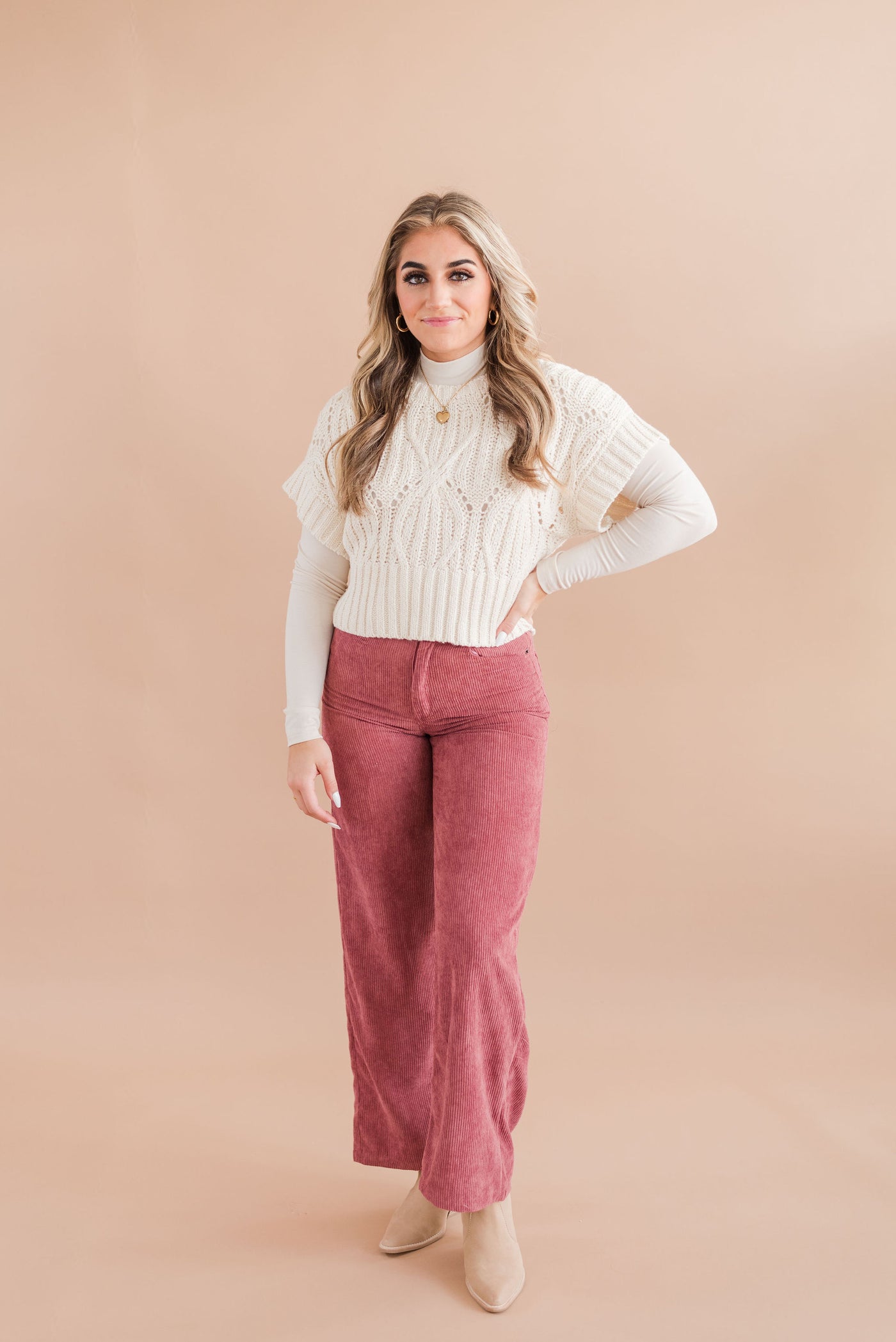 Melody Wide Leg Corduroy Pant | Dusty Rose - Poppy and Stella