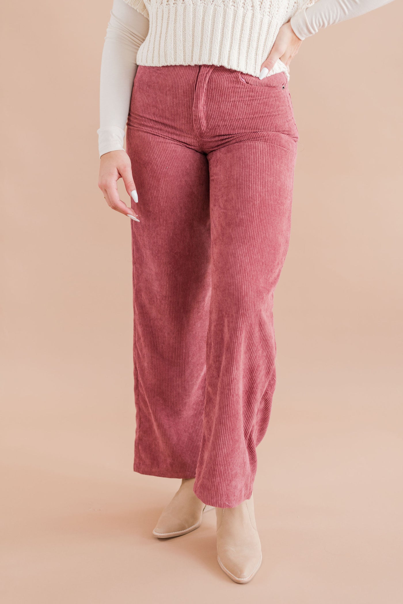 Melody Wide Leg Corduroy Pant | Dusty Rose - Poppy and Stella