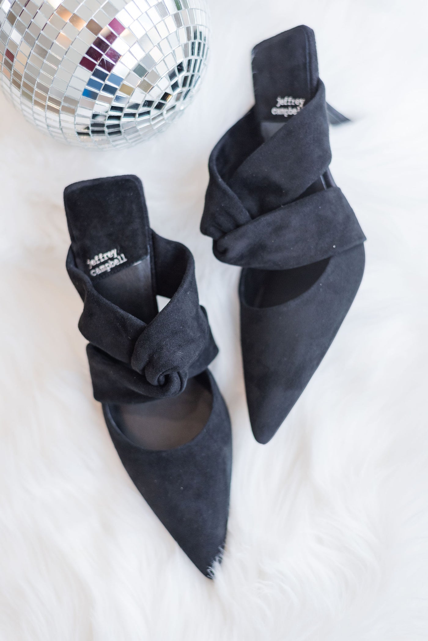 Jeffrey Campbell | Tied-Up Pointed Toe Mule | Black Suede - Poppy and Stella