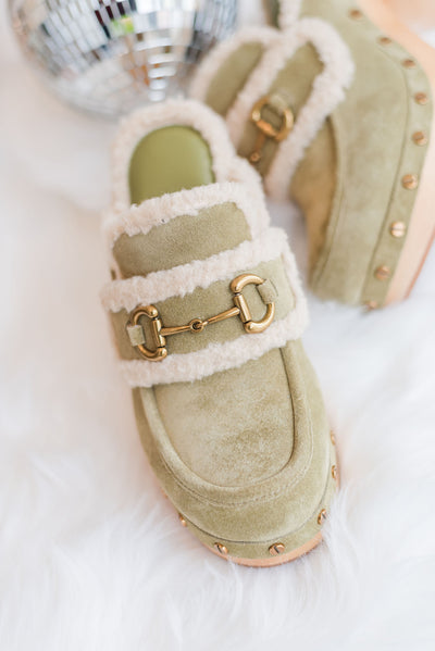 Jeffrey Campbell | Delanie Faux Shearling Mule | Olive Suede
