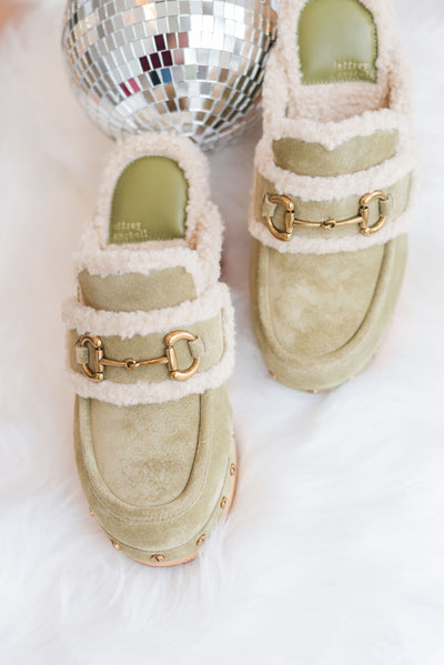 Jeffrey Campbell | Delanie Faux Shearling Mule | Olive Suede