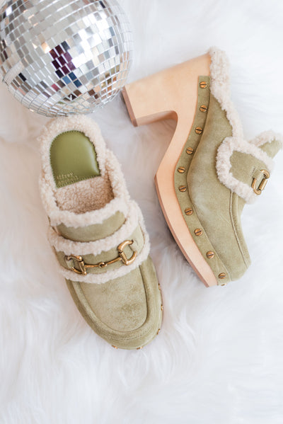 Jeffrey Campbell | Delanie Faux Shearling Mule | Olive Suede