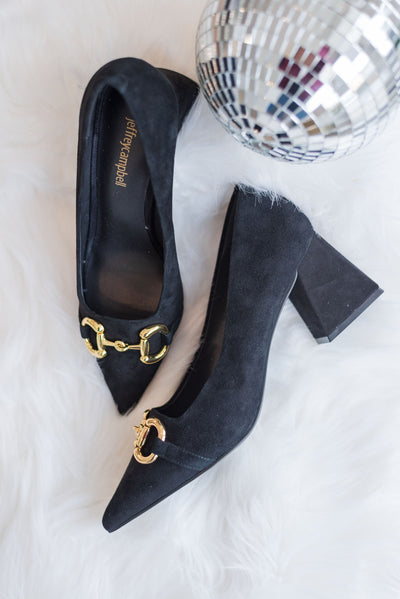 Jeffrey Campbell | Happy Hour Pointed Toe Pump | Black Suede & Gold - Poppy and Stella