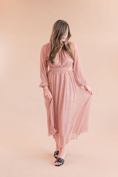 Moon River | Emma Tiered Balloon Sleeve Cutout Shirred Maxi Dress | Pink - Poppy and Stella