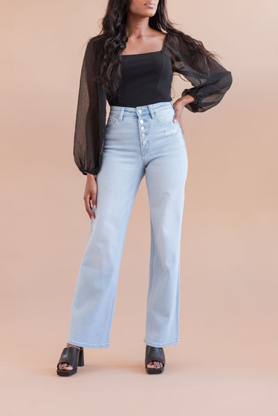Katy High Rise 90's Wide Leg Button Up Jean - Poppy and Stella