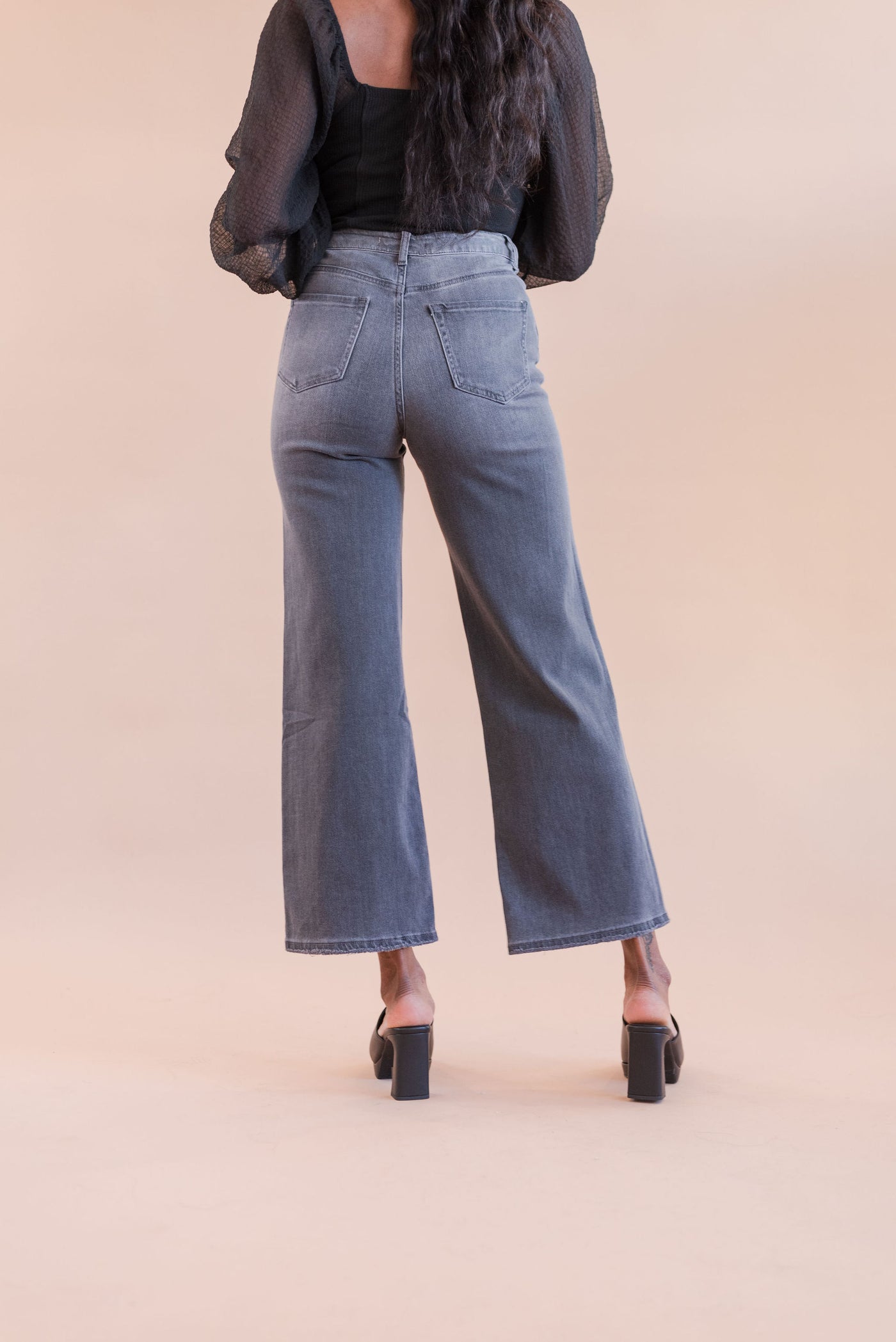 Maison Ultra High Rise Slim Wide Jeans | Washed Black - Poppy and Stella
