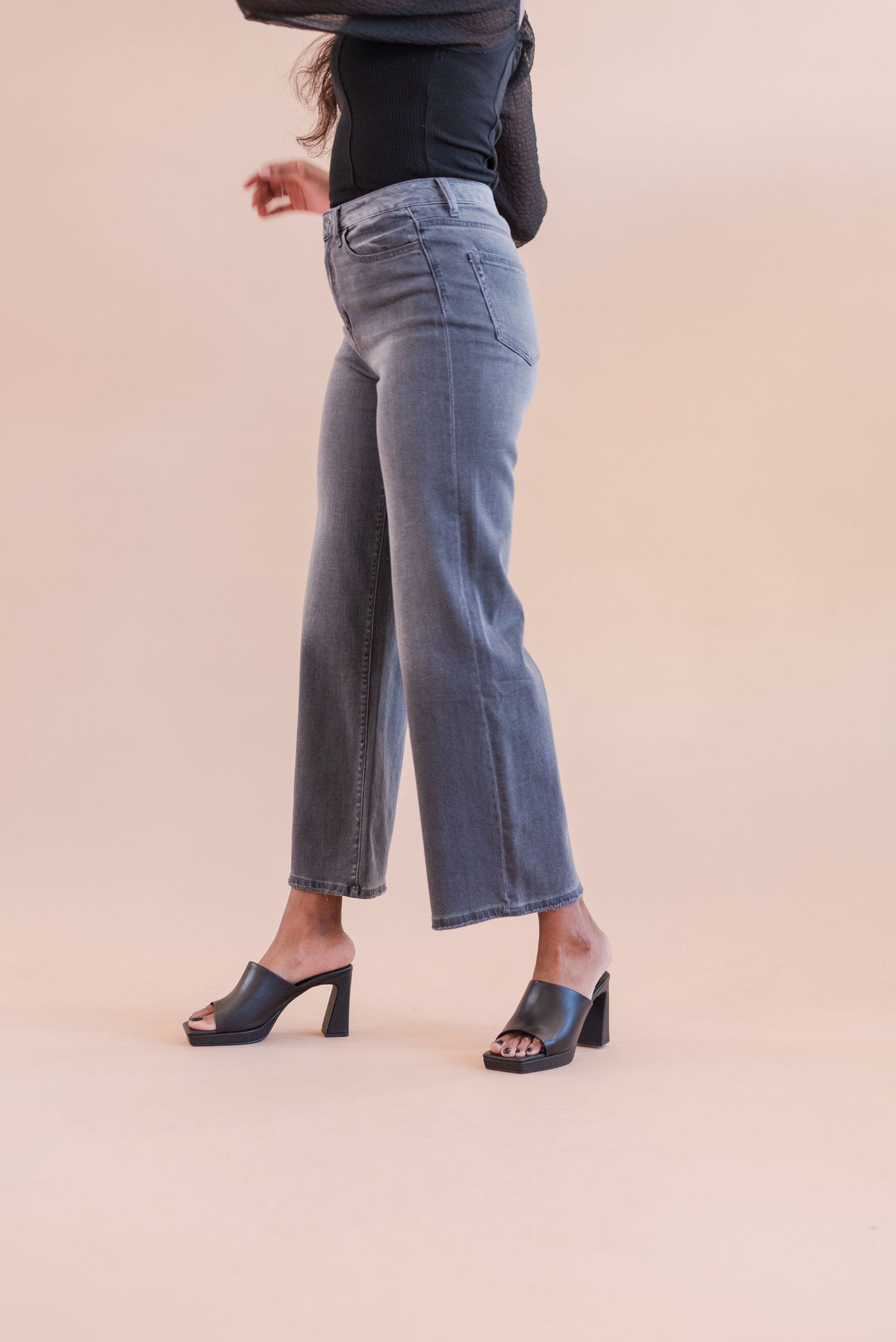Maison Ultra High Rise Slim Wide Jeans | Washed Black - Poppy and Stella