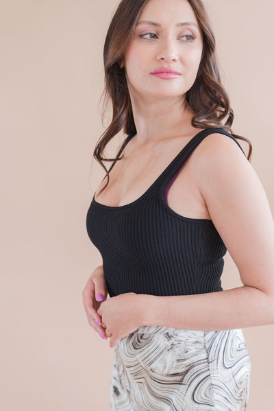 Jewel Ribbed Tank Bodysuit | Black