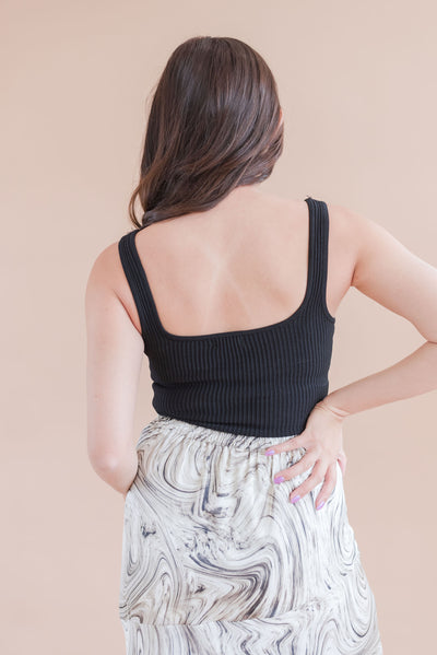 Jewel Ribbed Tank Bodysuit | Black