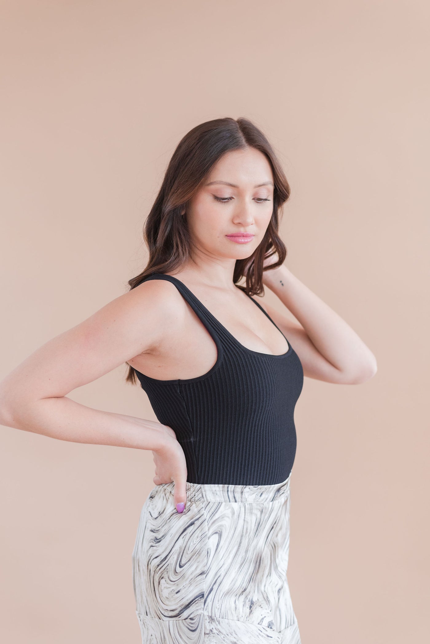 Jewel Ribbed Tank Bodysuit | Black