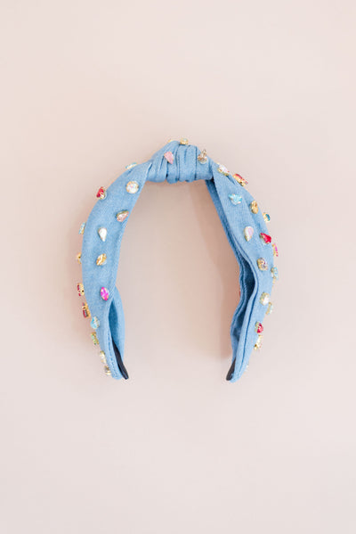 Leah Jewel Embellished Top-Knot Headband | Chambray