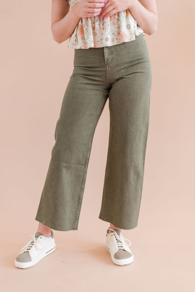 Kyan Straight Wide Leg Pant | Olive - Poppy and Stella
