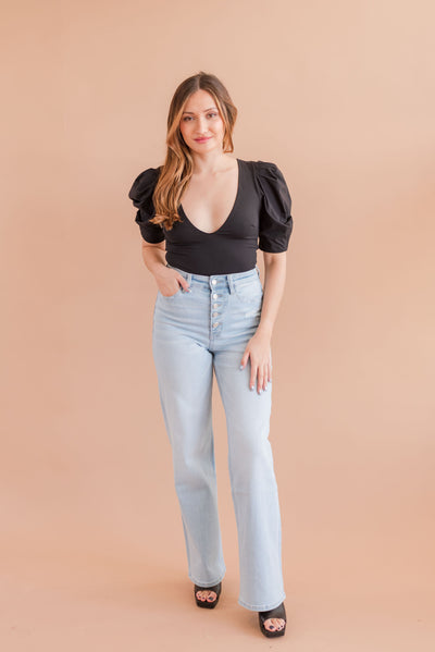 Katy High Rise 90's Wide Leg Button Up Jean - Poppy and Stella